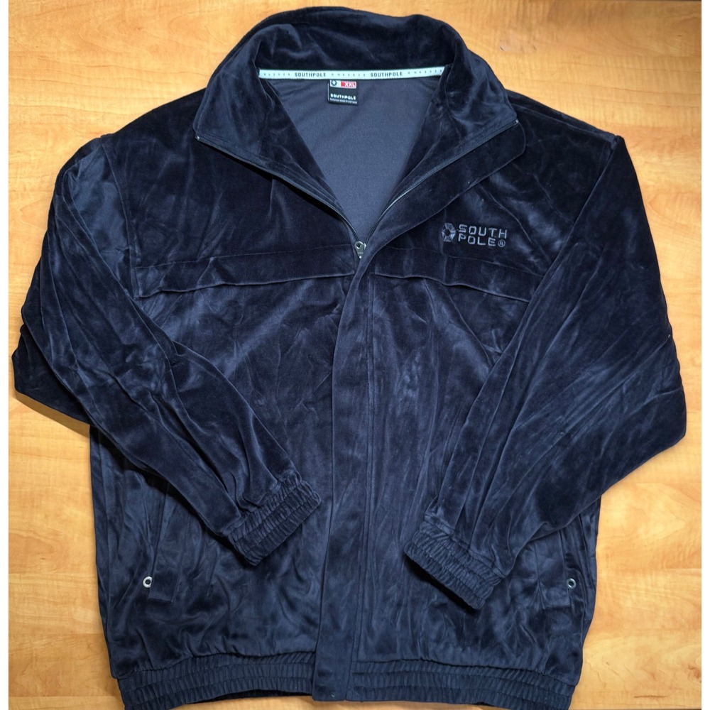 Southpole Mens XXL Navy Blue Velour Zip Up Track Jacket Vintage Y2K Streetwear